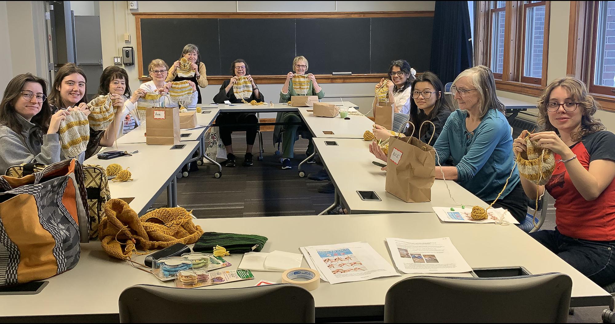Intergenerational knitting class at Carleton